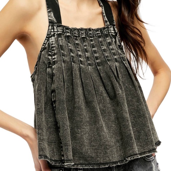 (B22) Free People Black Washed Denim Raw Hem Tank Top, Size M, NWT - Picture 2 of 16